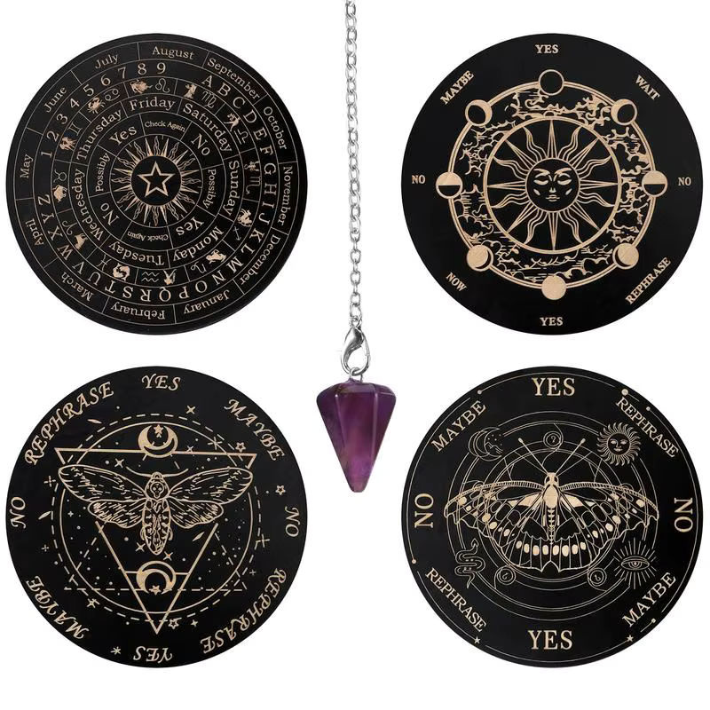 Geschnitztes Pendelbrett aus Holz mit Mond- und Sternen-Motiv für Meditation und Wahrsagerei - Bild 4