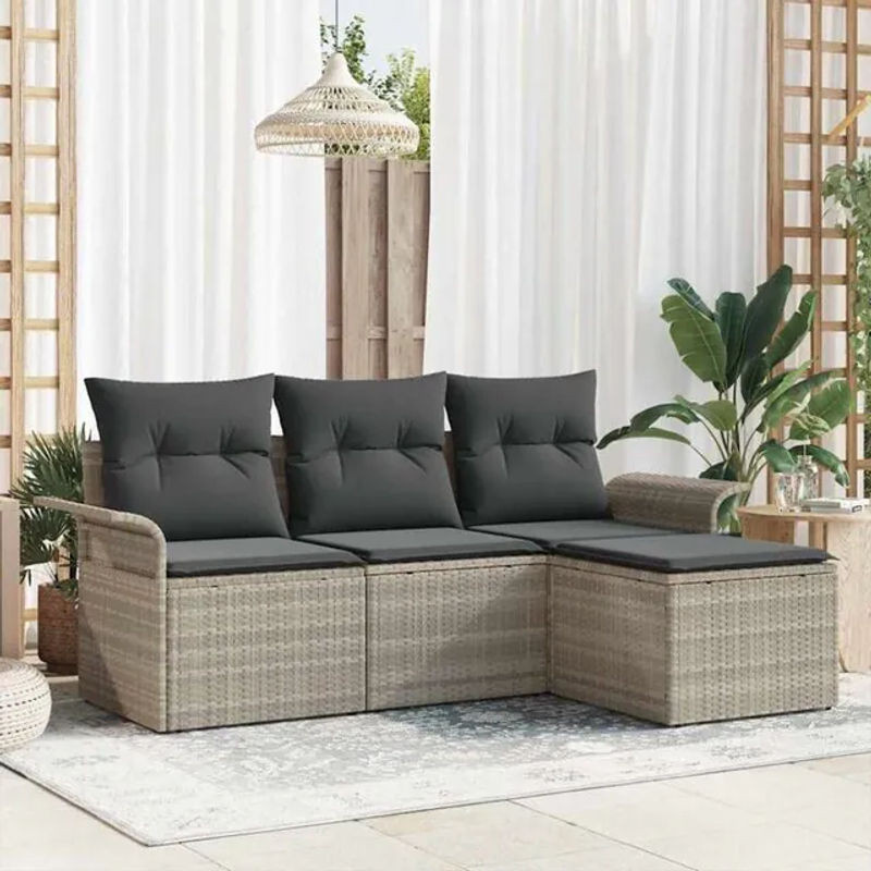 vidaXL Garten-Sofa-Set aus 4 Teilen in Grau aus Polyrattan und Akazie mit Stahlgestell, B/T/H: 55 x 55 x 37 cm - Bild 1