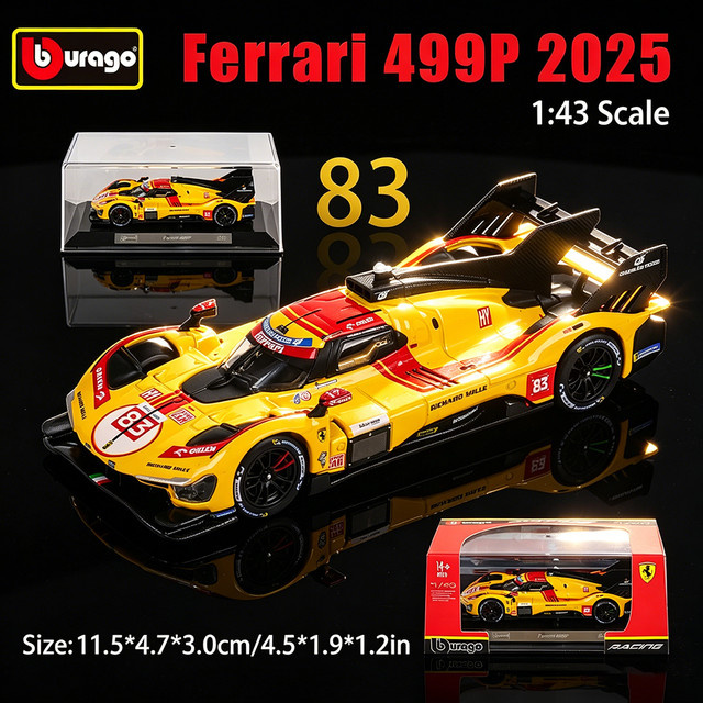 Bburago Ferrari 499P Nr. 83 WEC 24h Le Mans Hypercar 2025, Rennwagen-Modell, 1:43, ab 14 Jahren - Bild 1