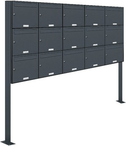 AL Briefkasten für 15 Parteien, freistehendes Briefkasten-System, grau, B/H/T: 199,5 x 170 x 11,6 cm - Bild 1