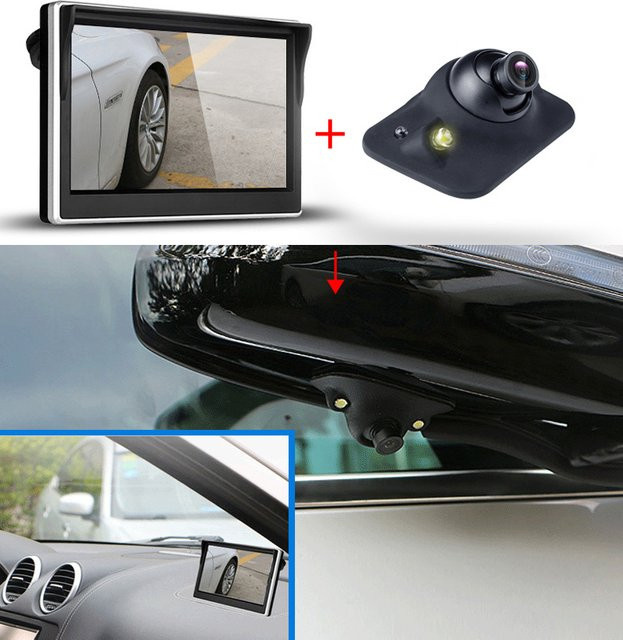 ANSHILONG Auto-Front- und Rückansichtssystem mit 5-Zoll-TFT-LCD-Monitor, HD-LED-Kamera und Zigarettenanzünder-Stromversorgung in Schwarz - Bild 1