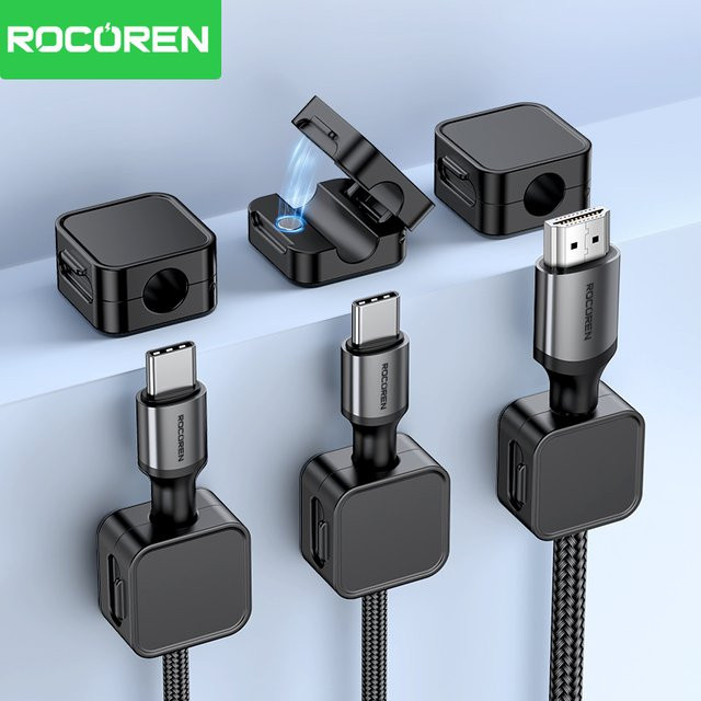Rocoren Magnetische Kabel-Organizer-Clips in Schwarz, Selbstklebende Kabelmanagement-Halter für Schreibtisch, Büro und Zuhause - Bild 1