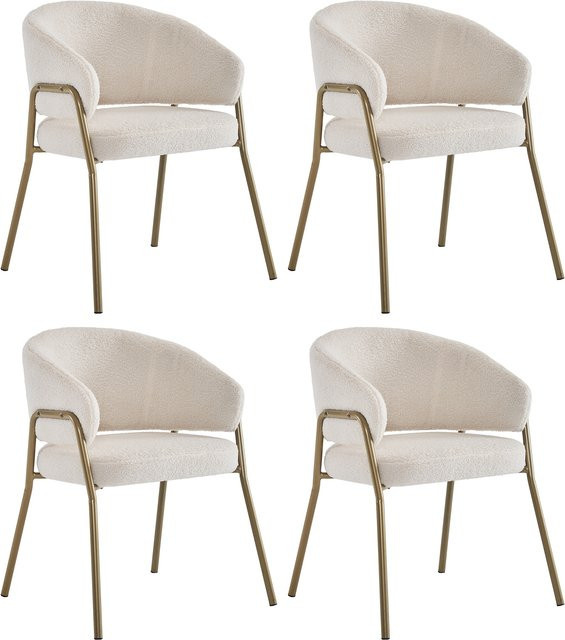 Aosom Esszimmerstühle Set 4er modern Lammlederoptik Weiß mit vergoldeten Beinen B/T/H: 49 x 48 x 78 cm - Bild 1