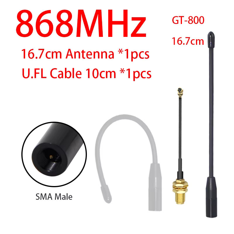 GIZONT 868MHz LoRa Flexible Peitschenantenne mit SMA Stecker in Schwarz für Meshtastic LoRaWAN und ESP32 zur drahtlosen Datenübertragung (863-870MHz) - Bild 2