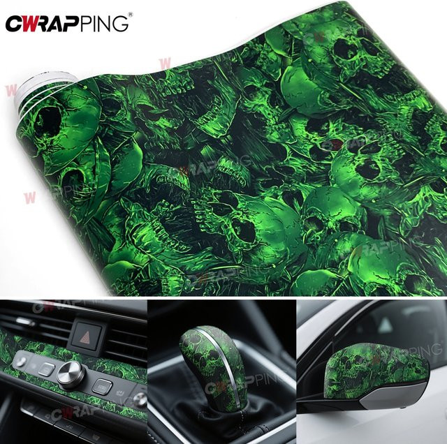 Wasserdichte Vinyl Folie mit Schädel-Textur für Auto und Motorrad in Grün - Bild 1