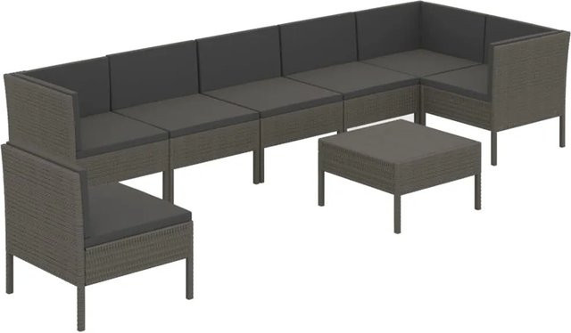 vidaXL 8-tlg Garten-Lounge-Set L-Form in Grau und Anthrazit mit Polstern, Couch, Ottomane und Tisch aus Poly Rattan und Metall - Bild 1