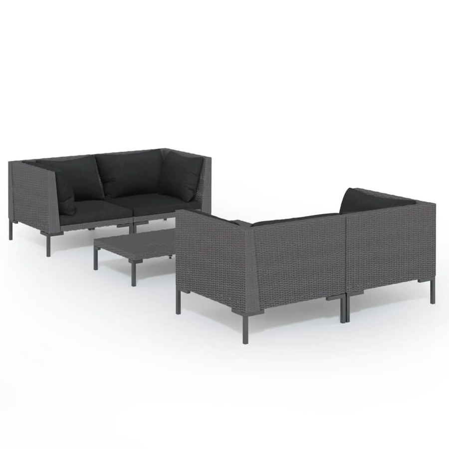 vidaXL 5-tlg Garten-Lounge-Set aus Poly Rattan mit Kissen in Anthrazit - Bild 2