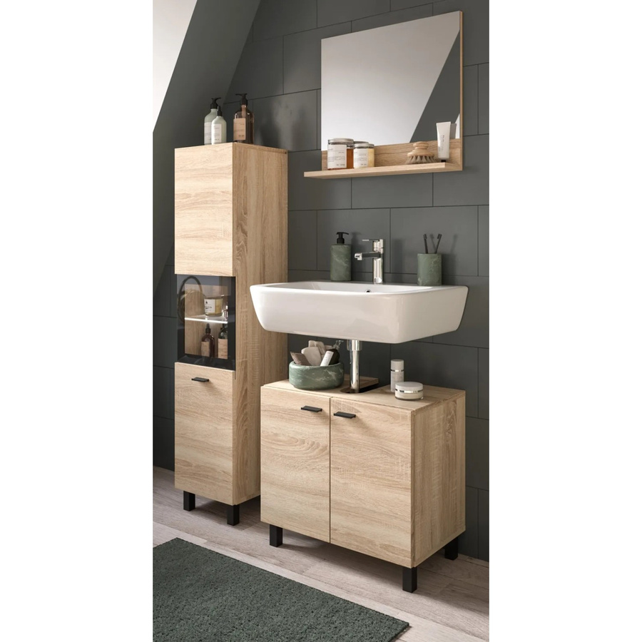 Inn.Furn Badmöbel-Set Lowell Eiche 3-teilig, Farbe Braun/Schwarz, Matt - Bild 2
