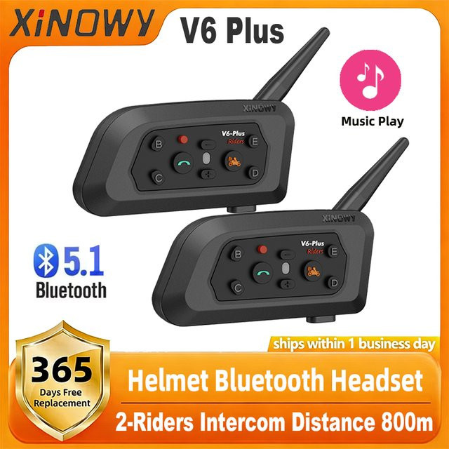 XINOWY V6 Plus Motorradhelm Bluetooth-Headset in Schwarz mit Geräuschunterdrückung, HIFI Stereo und kabelloser 5.1 Verbindung - Bild 1