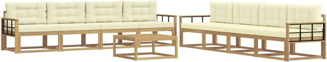 vidaXL Outdoor-Sofagarnitur aus Akazienholz in L-Form, 9-teiliges Set in Weiß und Beige mit Polstern, B/T/H: 79 x 79 x 37 cm - Bild 1
