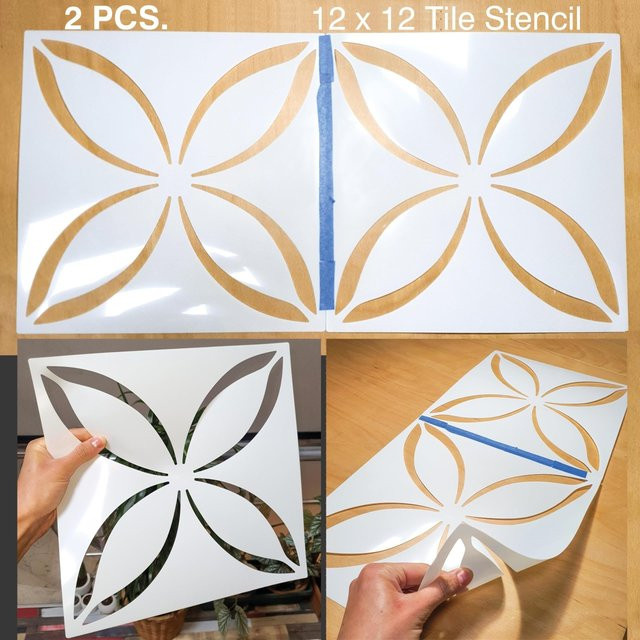 2-teiliges Fliesenschablonen-Set aus PET mit Blumenmuster für deine DIY-Dekoration, 30,5 x 30,5 cm - Bild 1