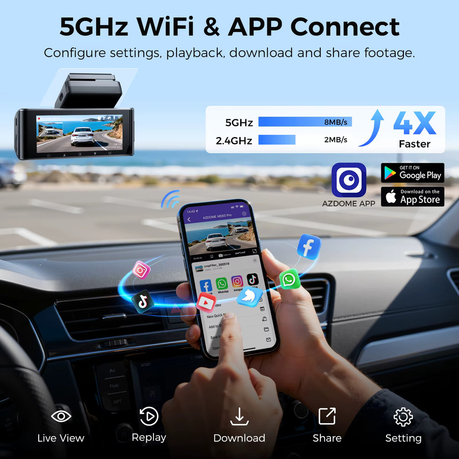 AZDOME M550 Pro Dashcam mit 4K UHD, 5,8 GHz WLAN, GPS und 24-Stunden-Parkmodus in Schwarz - Bild 3