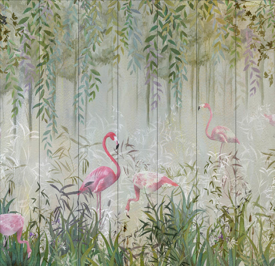 NLXL Mural Flamingo Garden - 07 Drops Wandtattoo im Boho-Stil, Mehrfarbig - Bild 1