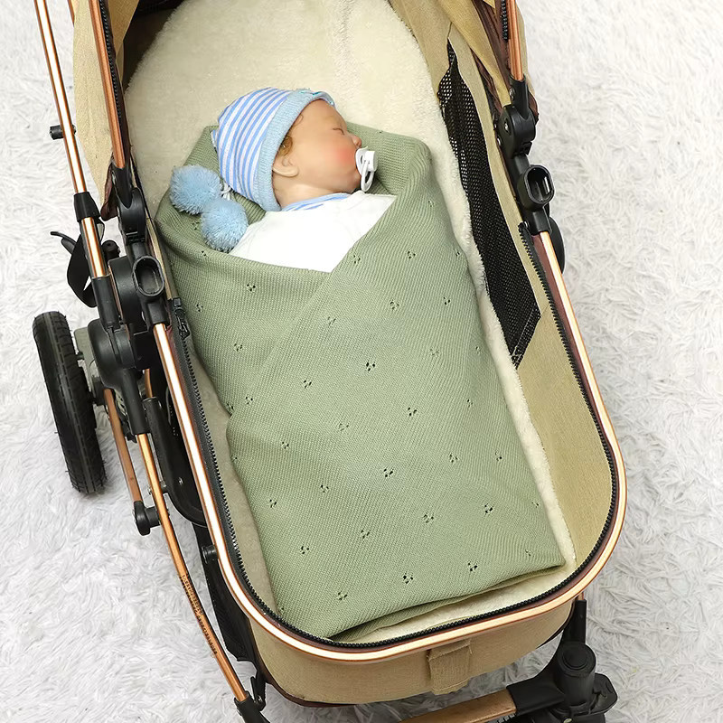 Mimixiong Baby Decke aus Baumwolle gestrickt, weiche Kuscheldecke für Neugeborene und Kinderwagen, B/T: 90 x 70 cm - Bild 2