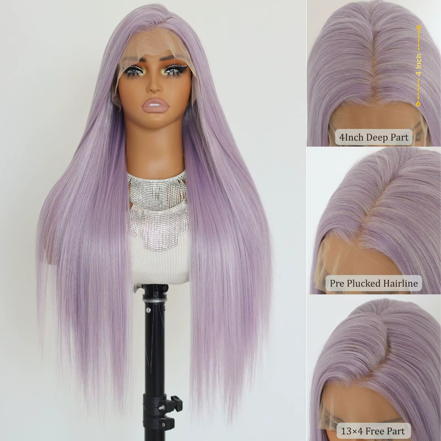 SALLYWELL Lace Front Perücke, Synthetisch, Lange Gerade, Lavendel, 24 Zoll - Bild 2