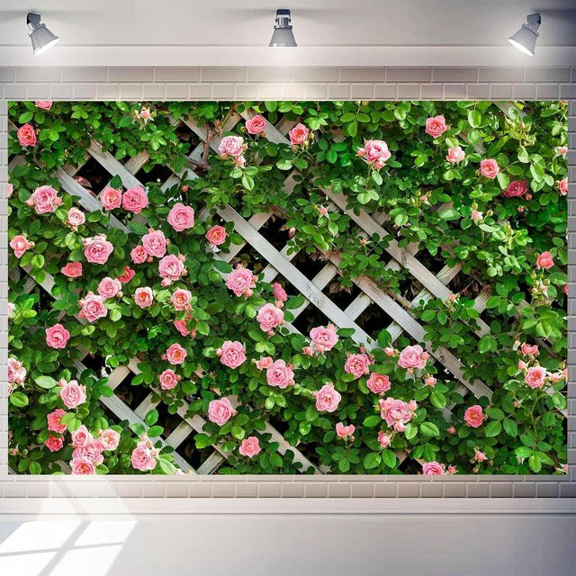 OURFETE Fotohintergrund Frühlingsblumen und grüner Blattzaun, B/H: 120 x 120 cm, Mehrfarbig - Bild 1