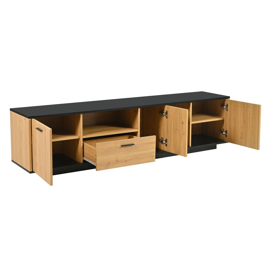 okwish TV Schrank mit LED Beleuchtung und Glasfächern in Schwarz und Natur, B/T/H: 180 x 37 x 45 cm - Bild 2