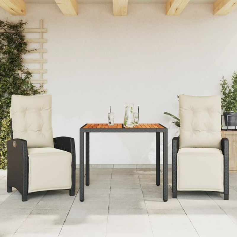 Vidaxl 3-teiliges Gartenmöbel-Set aus Polyrattan mit Kissen in Schwarz - Bild 1