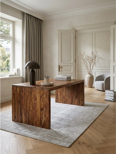 Schreibtisch aus Sheesham Massivholz von KADIMA DESIGN im Landhausstil, Braun, B/T/H: 200 x 100 x 76 cm - Bild 1