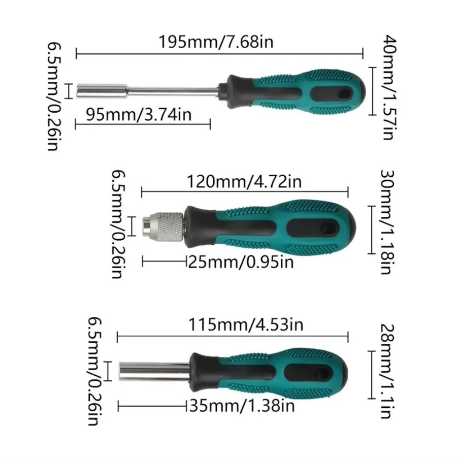 VIBRATITE 3er Set ergonomische Schraubendrehergriffe mit Verlängerung für 1/4 Zoll Bits - Bild 2