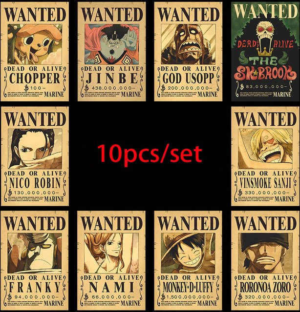 Bandai One Piece Piraten Poster, 10-teiliges Set, vintage, bunt - Bild 1