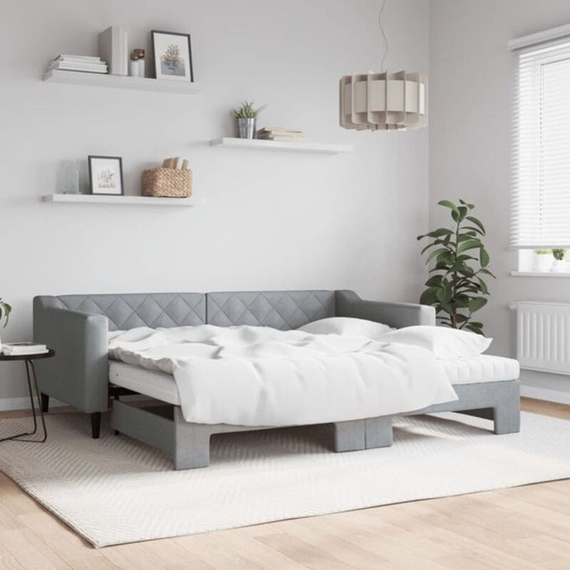 Ausziehbares Funktionsbett mit Matratze von vidaxl in Grau aus Stoff und Metall, B/T/H: 190 x 90 x 67 cm - Bild 1