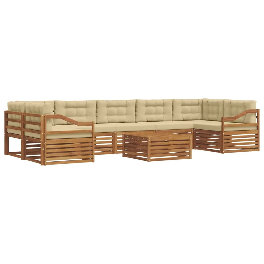 vidaXL Outdoor-Sofagarnitur in L-Form aus massivem Akazienholz mit 8-teiligem Set, Farbe Natur und Beige - Bild 2