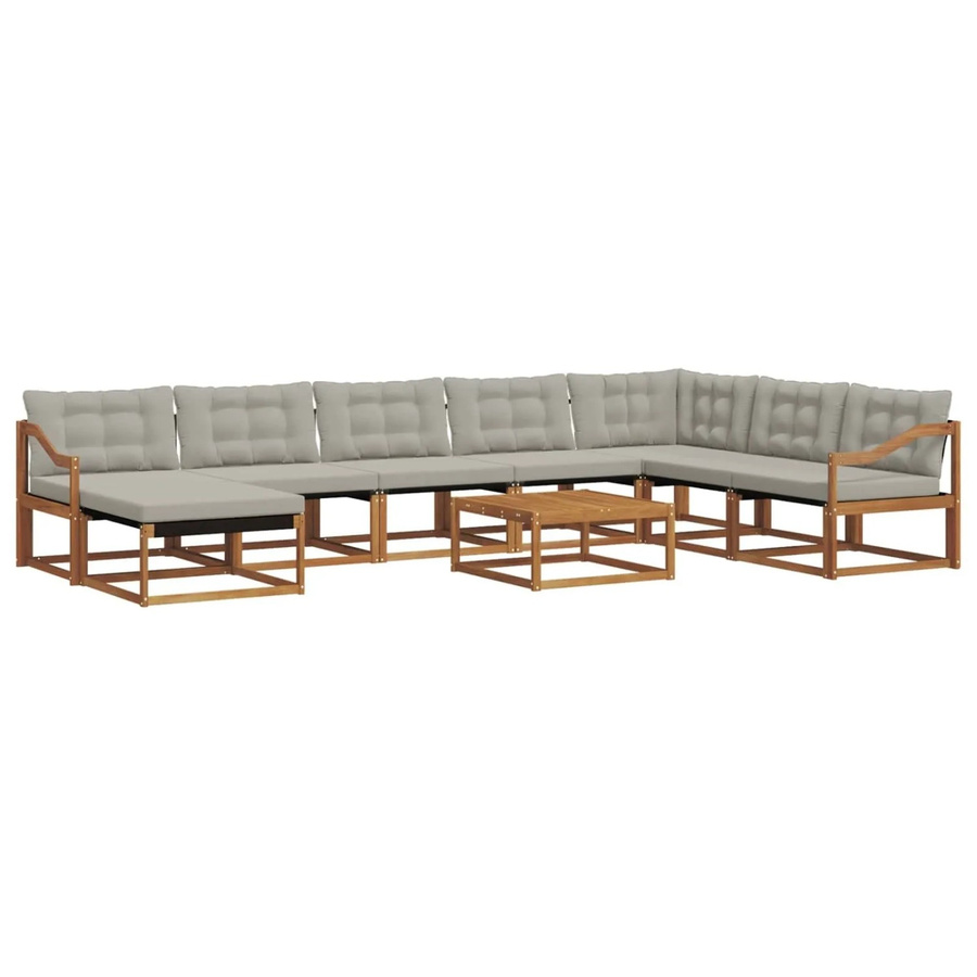 vidaXL Outdoor-Sofagarnitur 9-teilig aus Akazienholz mit Textilene und Kissen in Braun und Grau - Bild 2