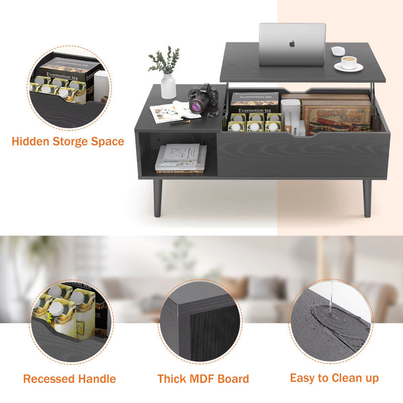JHK Lift-Top Couchtisch aus Holz in Schokolade, rechteckiger Wohnzimmertisch mit verstellbarem Lagerregal und Hebefunktion - Bild 3