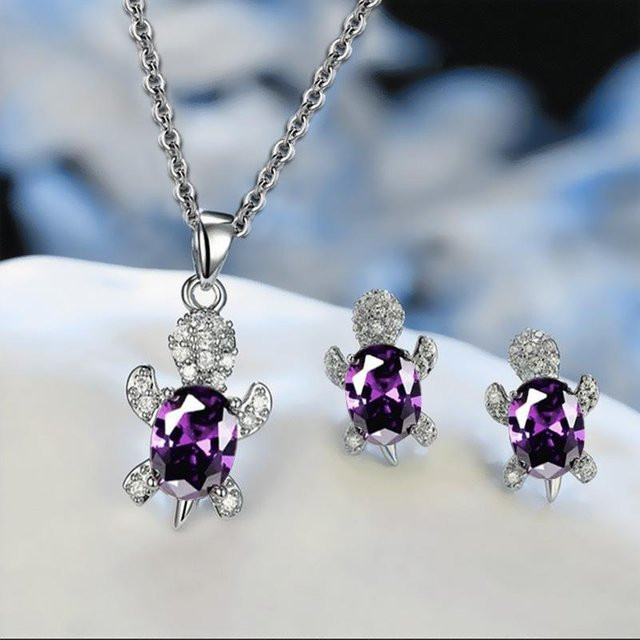 Schmuck-Set Halskette, Ohrringe, versilbert, Schildkrötenform, Damen - Bild 1
