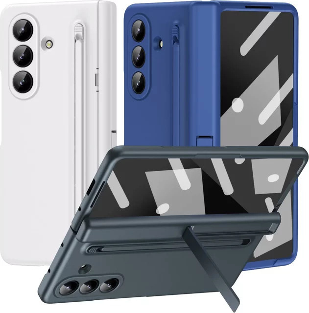 Schutzhülle für Samsung Galaxy Z Fold 7 6 5 4 3 mit Scharnier-Halterung, S Pen Steckplatz und gehärtetem Glas in Schwarz - Bild 1