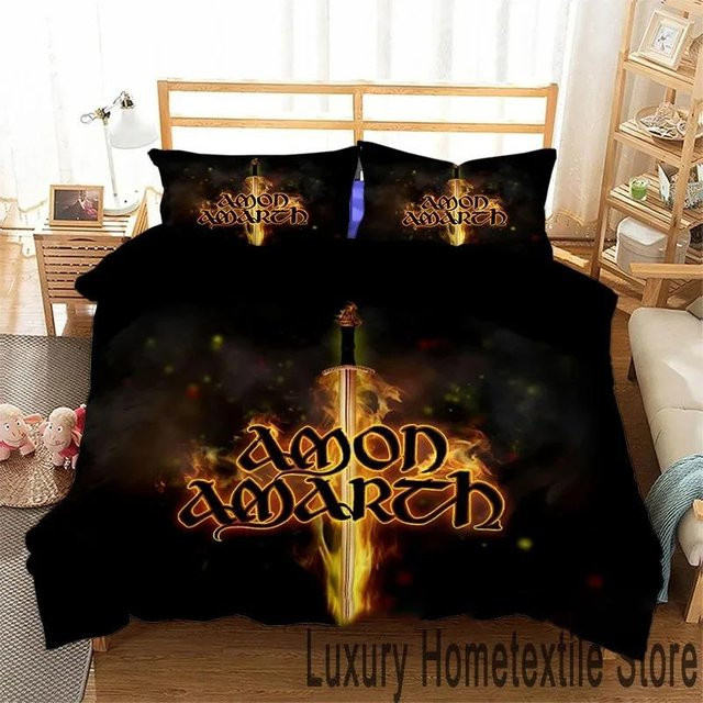 Bettwäsche-Set Amon Amarth von Binchi Outdoor Product in Schwarz mit Bettbezug und Kissenbezug, B/H: 135 x 200 cm - Bild 1