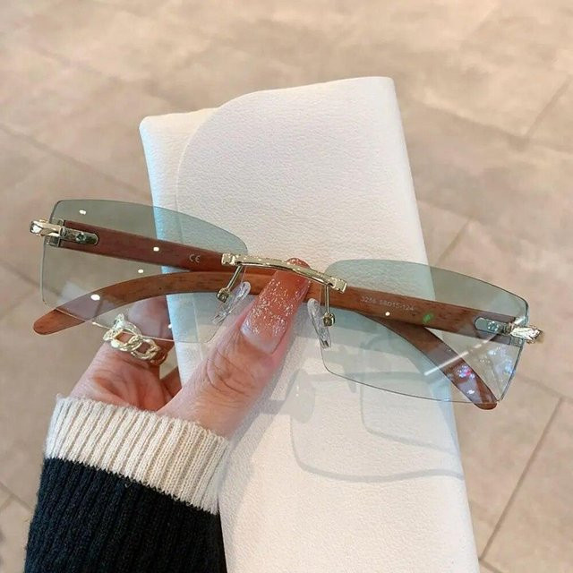 Wucifang Jewelry Sonnenbrille, randlos, rechteckig, Metall, braun, Unisex - Bild 1