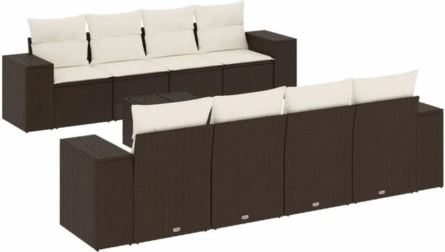 vidaXL 9-teilige Garten-Sofagarnitur aus Polyrattan in Braun mit Tisch und Kissen inklusive Stauraum - Bild 1