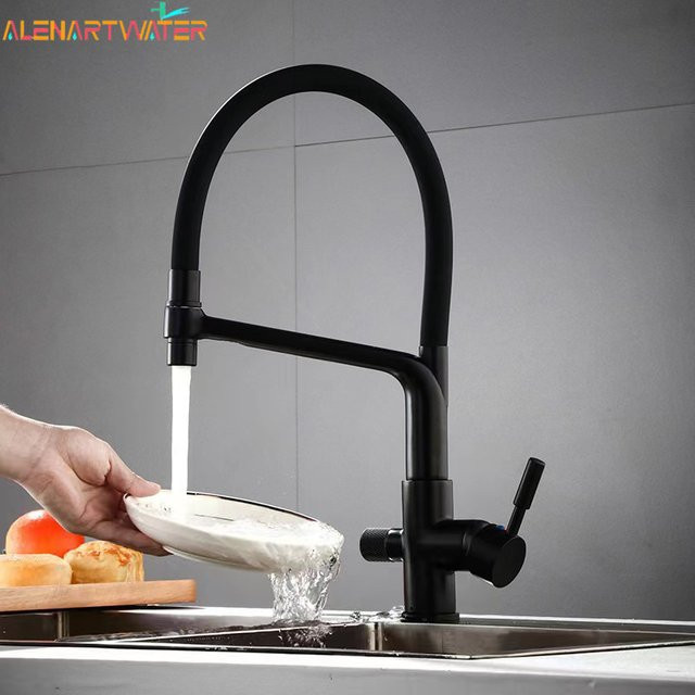ALENARTWATER Küchenarmatur mit Doppel-Auslauf und Spritzfunktion in Mattschwarz - Bild 1