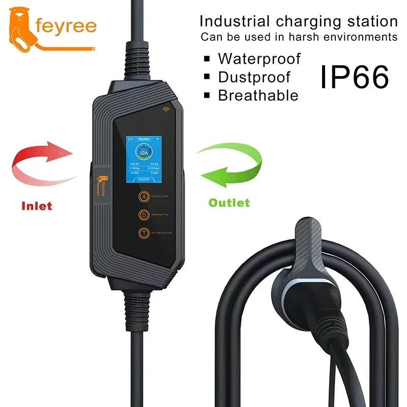 Feyree Tragbares EV-Ladegerät Typ2 mit Wi-Fi-Steuerung und Smart APP, 22KW/11KW/7KW Schnellladung, Schwarz - Bild 3