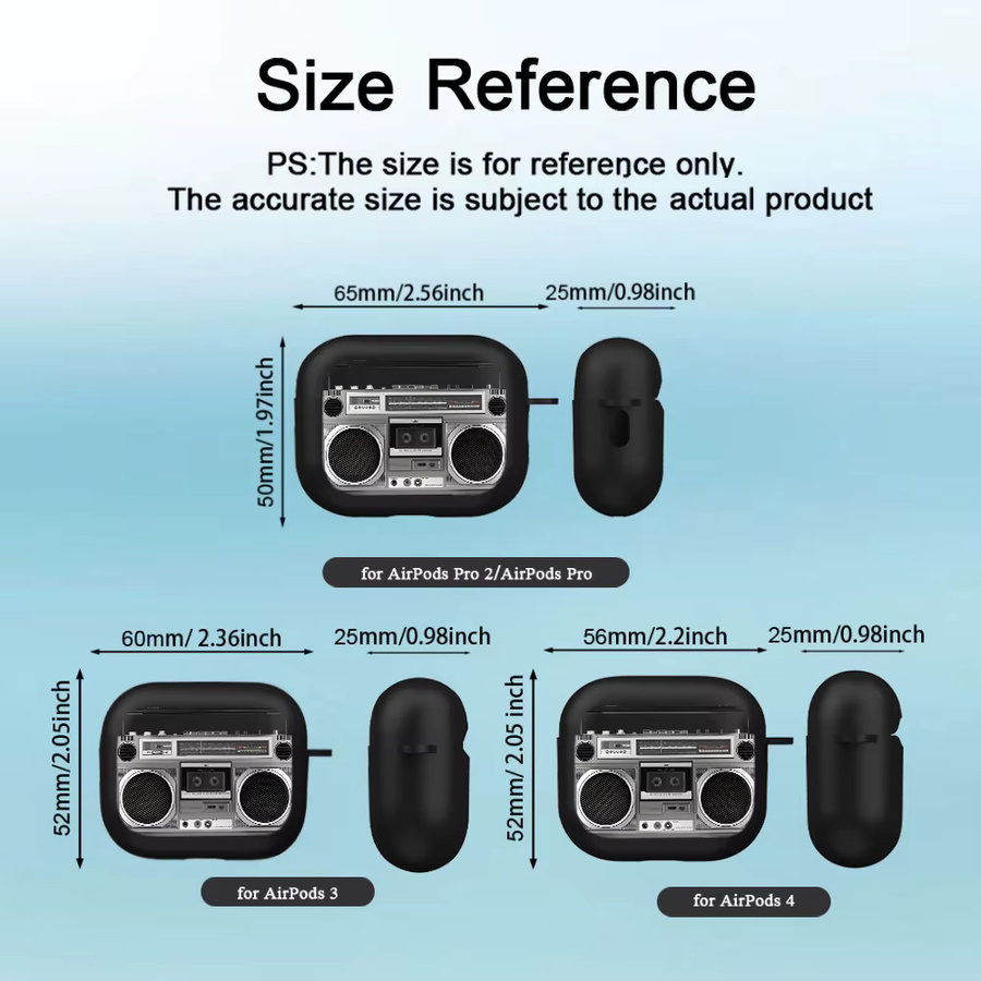 Stoßfeste Kopfhörerhülle mit Retro-Recorder-Muster für Apple AirPods Pro 2/3 und AirPods 4/3/1/2 in Schwarz - Bild 3