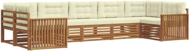 vidaXL Sofagarnitur 7-teilig aus Massivholz Akazie in Natur und Beige mit L-Form und Sitzkissen - Bild 1