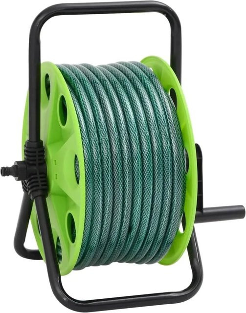 vidaXL Schlauchtrommel freistehend in Grün mit 20 m PVC-Schlauch und 4-teiligem Anschluss-Set - Bild 1