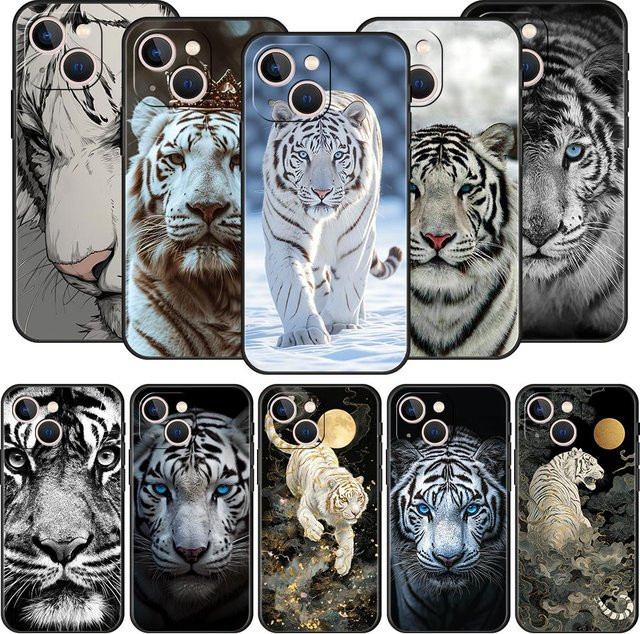 CreateXin Handyhülle mit weißem Tiger-Design für iPhone 11 bis iPhone 17 Pro Max aus weichem TPU in Weiß - Bild 1
