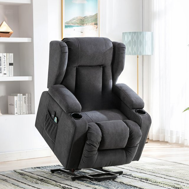 Comhoma Elektrischer Relaxsessel mit Lifthilfe und Massagefunktion, Polsterstuhl in Grau für das Wohnzimmer - Bild 1