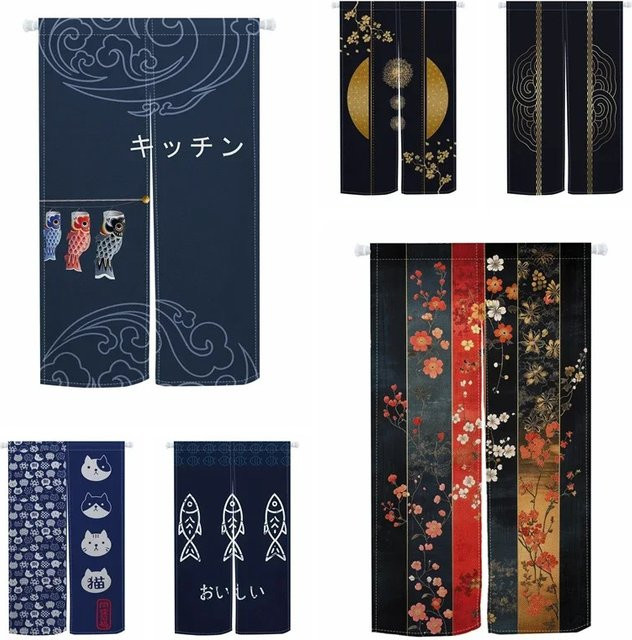 VIKAMA Türvorhang im japanischen Stil mit Katzenmuster als Trennvorhang für Küche, Flur und Schlafzimmer, Breite: 90 cm, Höhe: 65 cm - Bild 1