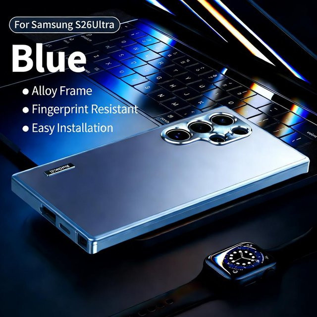 Magnetische Metallhülle aus Titan Aluminium mit Objektivschutz für Samsung Galaxy S26 S25 S24 S23 S22 S21 Ultra Plus in Blau - Bild 1