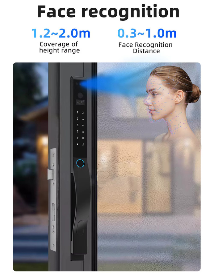 RAYKUBE DQ10 Tuya WiFi Smart Lock mit Palm Vein, 3D Gesichtserkennung und Fingerabdruck in Schwarz - Bild 4