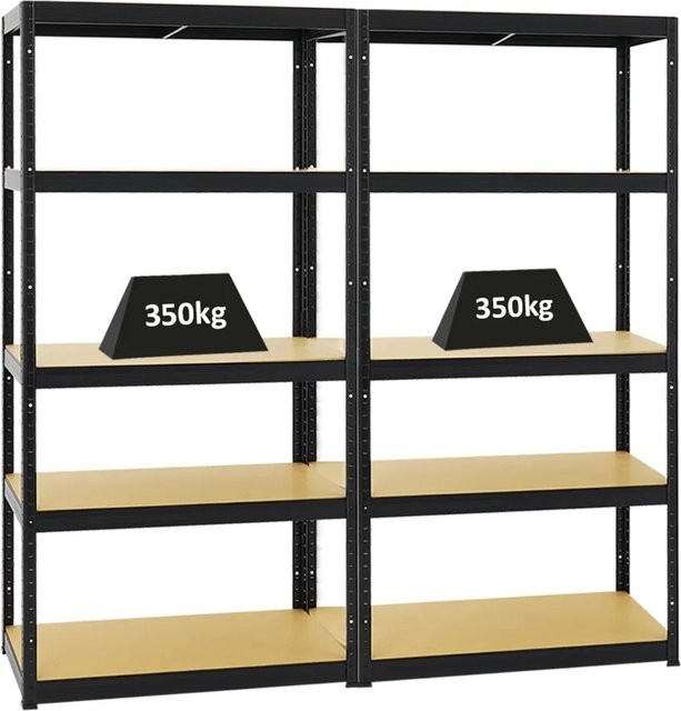 PROREGAL Schwerlastregal Slim Elephant Set aus 2 Stück, Schwarz, H x B x T: 180 x 90 x 45 cm, 5 Ebenen mit verstellbaren Fachböden, Fachlast 350 kg - Bild 1