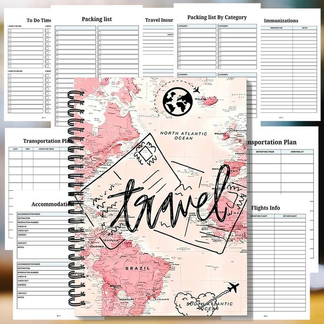 Spiral-Notizbuch Weltkarten-Reisetagebuch in Pink, A5 Softcover mit linierten Seiten aus Papier und Karton-Einband - Bild 1