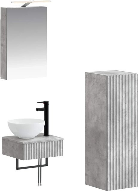 vidaXL Badezimmerschrank-Set 4-teilig in Betongrau mit Waschtischunterschrank und Spiegelschrank, modern, B/T/H: 40 x 10,5 x 60,5 cm - Bild 1