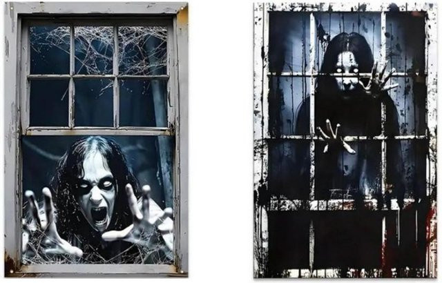2er-Set Lulou Halloween Fensterabdeckung in Schwarz mit Tier-Motiven zur Party-Dekoration - Bild 1