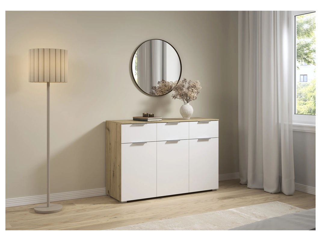 RAUCH Alabama Kommode modern in Weiß und Braun mit 3 Türen und 3 Schubladen B: 120 cm, H: 81 cm, T: 42 cm - Bild 2