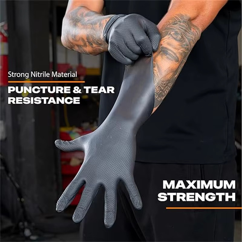INMAICH Nitril-Handschuhe in Schwarz und Orange, robuste 8Mil Sicherheits-Arbeitshandschuhe mit Diamantstruktur für Industrie, Mechaniker und Gartenarbeit, Größe XL - Bild 3